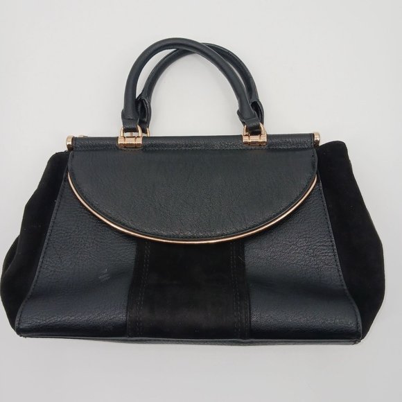 LC BLACK FAUX LEATHER PURSE GOLD ACCENTS LARGE WITH MANY POCKETS - Picture 10 of 10